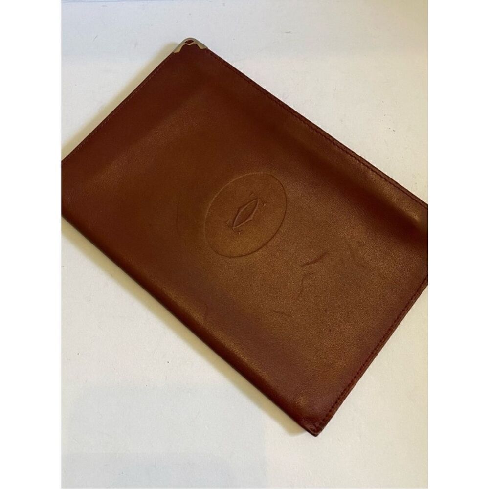 🛍️ Cartier Must de Cartier 21 Bordeaux Leather Clutch/Pouch Bag Citca 1990s